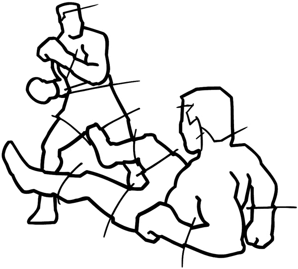 Boxer knocking opponent down vinyl sticker. Customize on line. Sports 085-1485